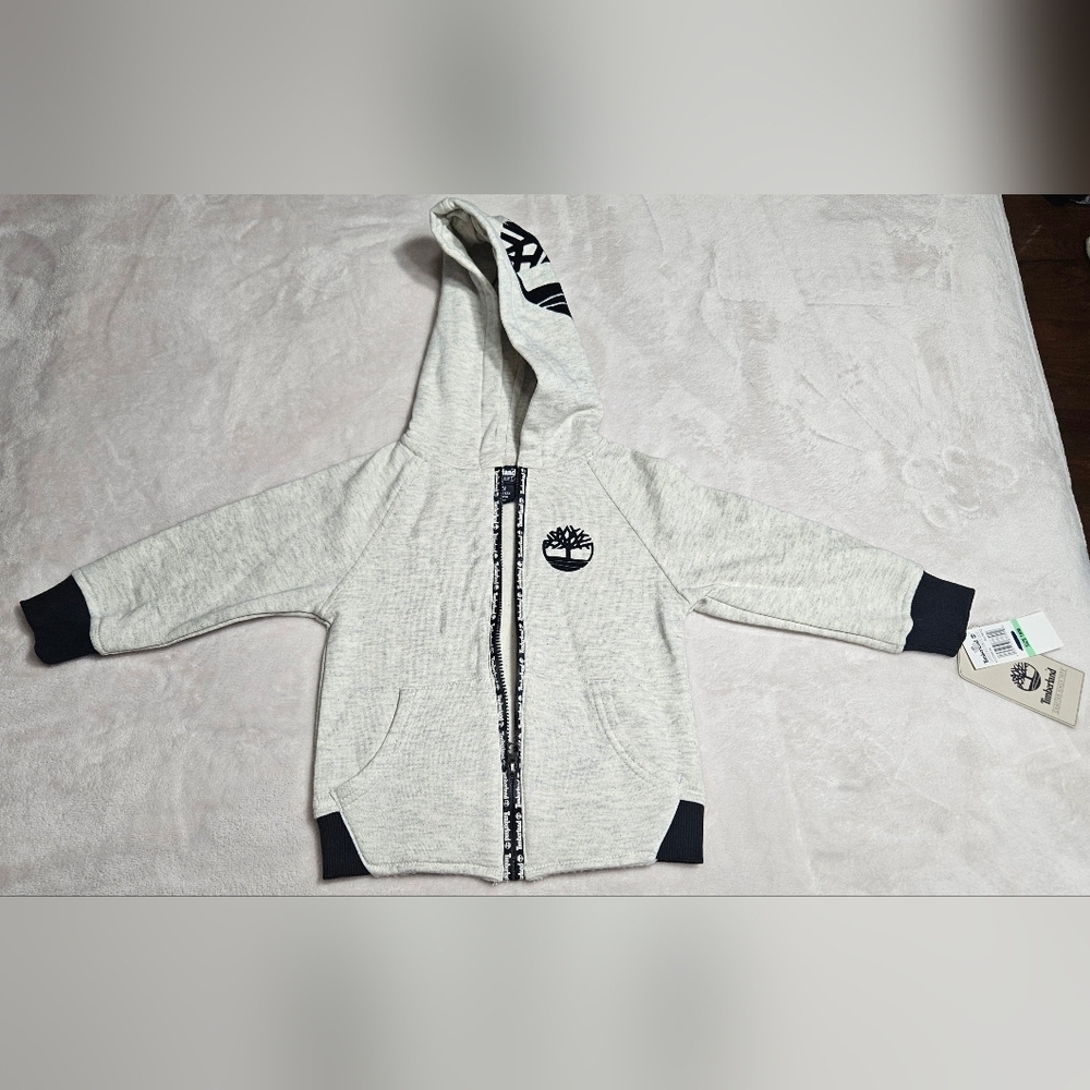 Timberland Kids Light Gray And Light Beige Zip-Up Hoodie